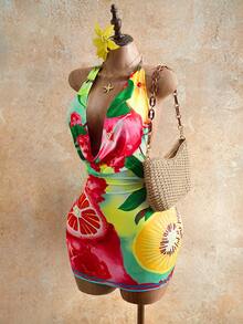 Mistrie 2026年夏季新款性感无袖连衣裙，翻领露肩设计，修身剪裁，适合度假风，年轻时尚，适合海滩度假。 - 彩色 - 查看 3