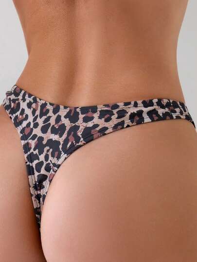 Swim Vcay 2pcs Women Leopard Print Sexy Swimwear Bottom, Suitable For Summer Beach Vacation