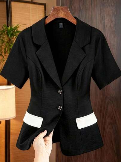 GlowEve CURVE 女士时尚优雅撞色腰部短袖西装外套