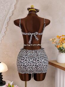 Bonvoyette Bộ đồ bơi 3 mảnh dành cho nữ, thích hợp cho mùa xuân/hè, họa tiết da báo gợi cảm, kiểu dáng thanh lịch, dây đeo có thể điều chỉnh, bao gồm cả váy đi biển. - Nhiều màu - Xem 2