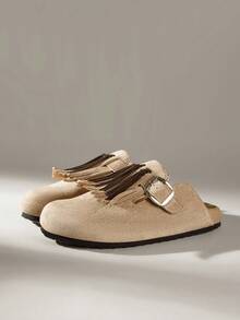 Solecia Women's Tassel Design Casual Versatile Flat Sandals - Apricot - View 6