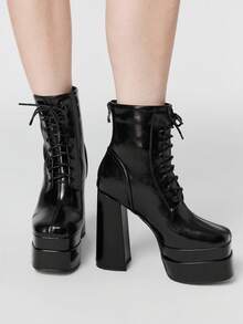 ROMWE Grunge Punk Botines y botitas para mujer - Negro - Ver 3