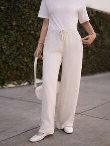 Andrea Bello 女士休闲百搭宽松抽绳裤 - 杏色 - 查看 3