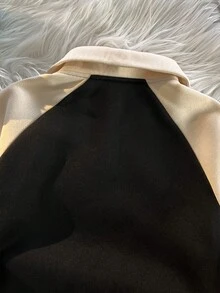 SHEIN Explorewe 女童（女士）半拉链字母印花撞色运动卫衣，秋季 - 黑色 - 查看 7