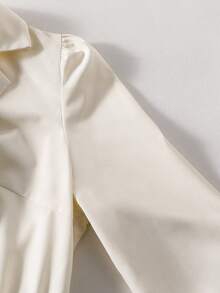 优雅都市女式翻领收腰中袖连衣裙，适合通勤和外出穿着 - 杏色 - 查看 6