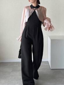 FRIFUL Women's Solid Color Waist Cinching Fitted 2 Pieces Set, Versatile For Spring & Summer Lounge Sets For Women - Black - View 3