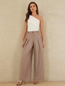 Aveloria Rosie New Arrival Spring/Summer Casual Fashion Versatile Pleated Design Wide Leg Suit Pants - Brown - View 4