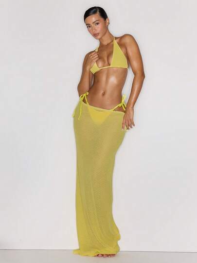 Musera Resort Laag uitgesneden, recht model kanten maxi-rokje als cover-up voor lente en zomer, sexy, coole meid, Ibiza festival, vakantie pitstop