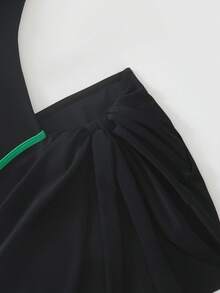 Swim SXY Conjunto de traje de baño sexy con escote halter y espalda descubierta de colores contrastantes - Negro - Ver 6