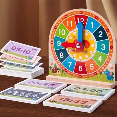 MINKOJA Educational Clock Model Children Montessori Wooden Clock Toys Hour Minute Second Cognition Colorful Clocks Toys For Kids Early Preschool Teaching, Perfect Gifts For 3+