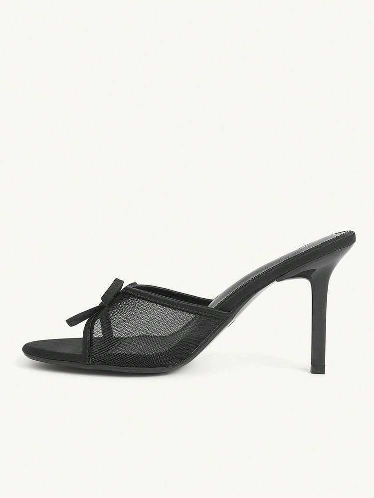 CUCCOO CHICEST Women's High-Heeled Sandals, Satin Fabric Material, Round Toe 9CM Women's Elegant Stiletto High Heels, Easy To Wear With Slip-On, Cute Bow Decoration, Black Lace, Black High Heels, Kitten Heels, Dinner Shoes, Fashionable And Versatile, Suitable For Daily/Parties/Valentine's Day Dating/Spring Festival Thanksgiving Party/Commuter Office/Outerwear Women's Shoes Summer Shoes Wedding Shoes Bride Shoes