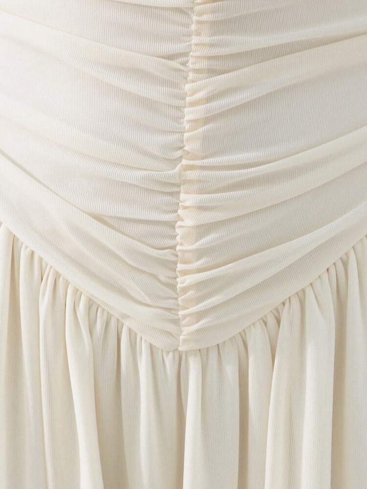 KSTM Women's Sleeveless Crew Neck Ruched Maxi Dress With Gathered Bodice And Flowing Skirt For Casual Day Evening Occasions