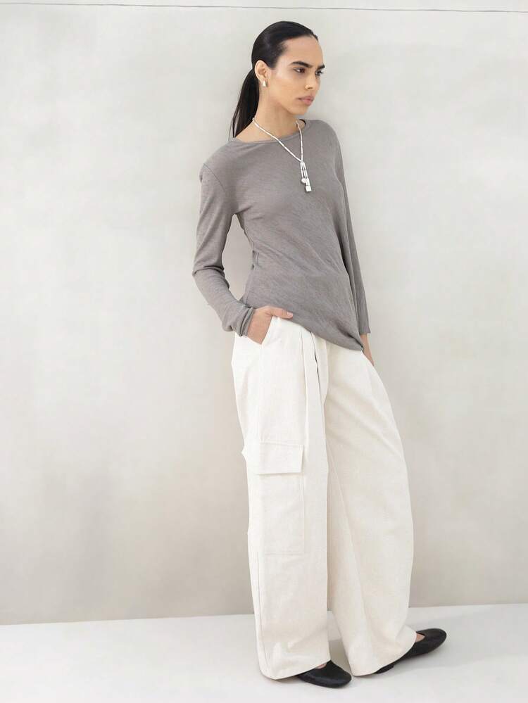 KSTM Women's High Rise Wide Leg Cargo Pants With Side Pockets Casual Loose Fit Utility Trousers Fall Winter Everyday Relaxed Bottoms