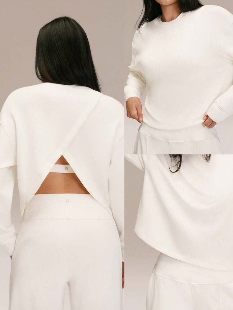 SoftCalm Modal Easy Glow Soft Silky-Smooth Breathable Crossover Back Pullover Sweatshirt Daily Casual Wear