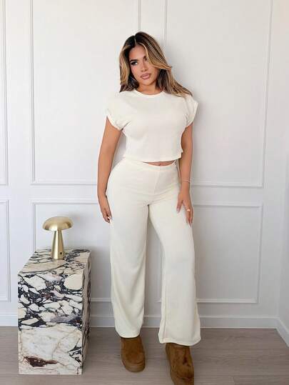 Maria Perezxox 女式蝙蝠袖圆领上衣和裤子家居服套装