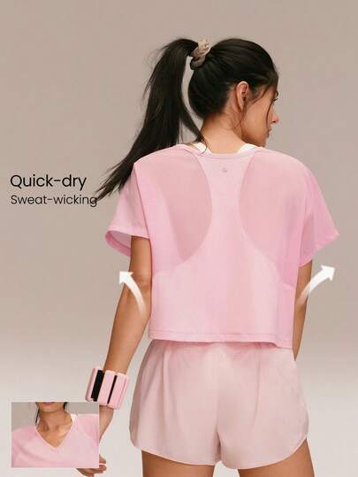 GLOWMODE Áo thun Ignite nhẹ, thấm mồ hôi, dáng rộng, dài đến eo, phối lưới phía trước và sau, cổ chữ V, thích hợp cho chạy bộ, tập luyện, tennis, golf và các hoạt động thể thao hàng ngày.