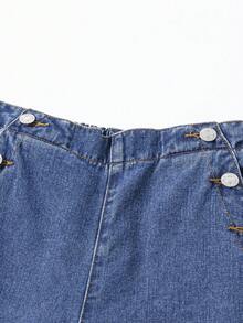 少女休闲牛仔裤，时尚百搭直筒水洗深蓝色牛仔裤，适合所有季节 - 藍色 - 查看 5