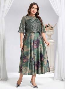 Reflora Đầm ren họa tiết hoa thanh lịch cỡ lớn, thích hợp cho mùa hè. - màu xanh lá - Xem 8