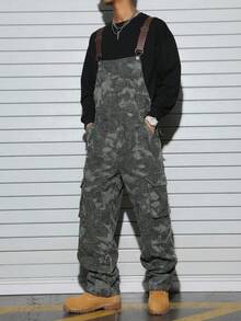 Manfinity EMRG Men's Fashion Camouflage Loose Casual Jumpsuit Bib Pants Camo Pants Men Baggy - Army Green - View 1