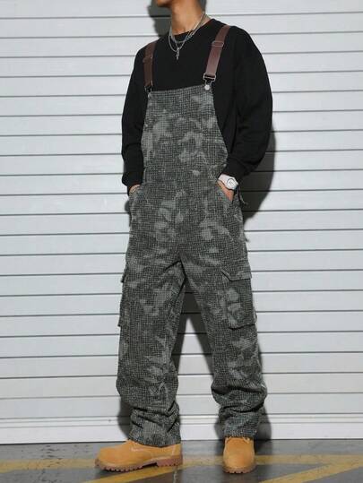 Manfinity EMRG 男士时尚迷彩宽松休闲连体裤背带裤