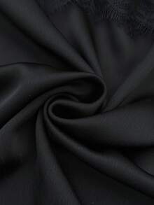 Elaquor 大码两件套，优雅缎面两件套，黑色套装，优雅西装，无袖不对称下摆吊带背心和黑色阔腿裤，领口和下摆饰有蕾丝花边，性感优雅套装 - 黑色 - 查看 4