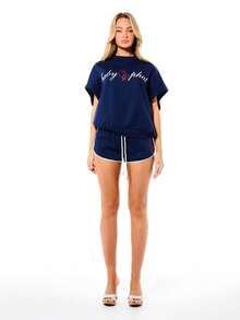 BABYPHAT Printed Crew Neck Sleeveless Sweatshirt Tank Top With Contrast White Trim For Casual Summer Wear - Royal Blue - View 5