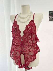 Dazy Plus Red Lace Sheer Lingerie, All Season - Red - View 2
