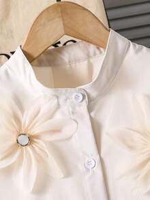 少女花卉贴花背心和A字裙套装 - 杏色 - 查看 6