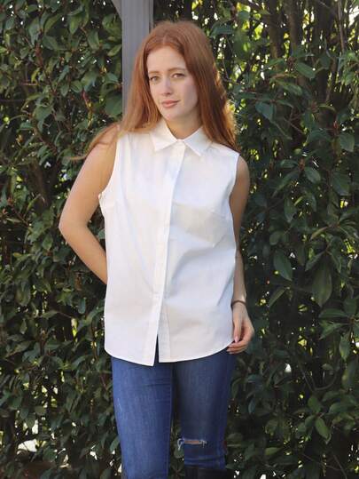 SILVIA DI SANTO 女士秋季有领无袖纽扣衬衫，休闲长袖衬衫，适合优雅通勤、商务休闲正装