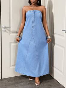 BamGleam Đầm denim thường ngày dành cho nữ - Màu xanh lam - Xem 4