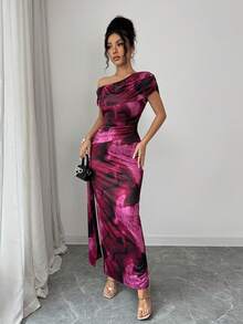 Elenzga Robe longue ajustée à ourlet asymétrique imprimée, multicolore, mode d'été - Multicolore - Voir 7