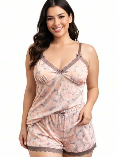 Pajamas 2 Pieces Sexy Leopard With Lace Detail On Neck And Legs