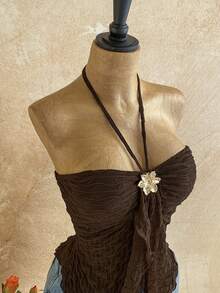 Soleia 女士不对称下摆金属装饰吊带衫，适合夏季海滩度假 - 棕色 - 查看 4