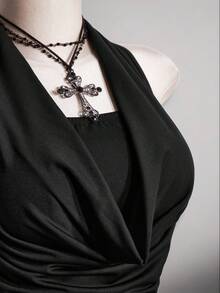 SHEIN ICON Áo yếm màu đen dành cho nữ cỡ lớn với trang trí dây xích kim loại. - màu đen - Xem 11
