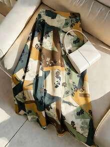 Franclia 百搭优雅通勤休闲度假A字不对称印花连衣裙/半身裙，女士春夏款 - 彩色 - 查看 6