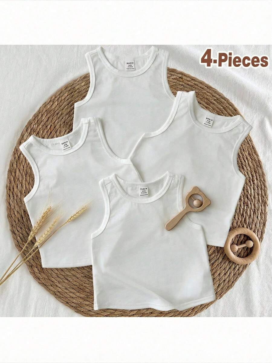 Loomiva Set de 4 piezas de chaleco sin mangas de punto suave de unicolor para bebé niño - Blanco - Ver 1