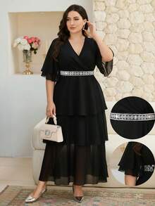 Reflora 大码女式V领休闲派对通勤连衣裙，适合夏季、婚礼等场合，包括奢华晚礼服、夏季服装、春季服装、春季套装、夏季连衣裙、春季连衣裙、节日连衣裙、优雅连衣裙、优雅派对连衣裙、派对套装、婚礼宾客连衣裙、婚礼派对连衣裙、婚礼及活动、伴娘礼服、毕业礼服、母亲毕业套装、外出套装、舞会礼服、生日礼服、女士生日套装、女士假日套装、女士度假套装、假日套装、正式连衣裙、奢华女士长袍、奢华女士罩袍、黑色连衣裙、大码黑色连衣裙、优雅晚礼服、大码曲线优雅连衣裙、Maweii大码连衣裙、大码半身裙、女士优雅套装、女士连衣裙、优雅经典女士连衣裙、正式服装、高品质连衣裙 - 黑色 - 查看 9