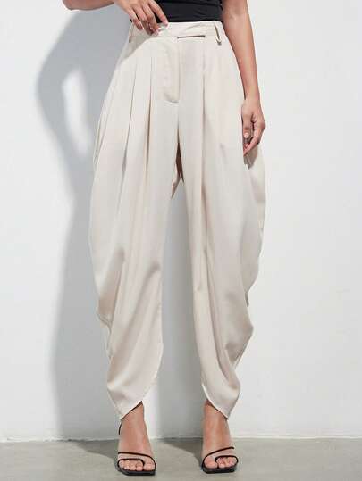 Aveloria Modichic New Minimalist Pleated Apricot Suit Pants, Pleated Design Adds Vintage Layered Look, Suitable For Workplace, Commute, Business Meetings