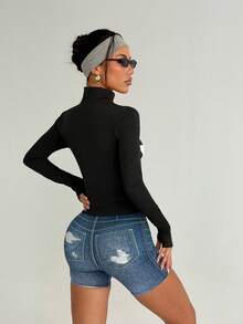 Dewbera Chaqueta deportiva ajustada con cremallera frontal y ribete de contraste - Negro - Ver 2