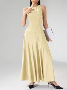 Heiryn Đầm dài in họa tiết ô dù, kiểu dáng thường ngày, thích hợp cho nữ đi làm. - Màu vàng ngỗng - Xem 4