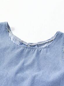 少女休闲牛仔套装，新款简约时尚百搭水洗蓝牛仔套装 - 藍色 - 查看 5