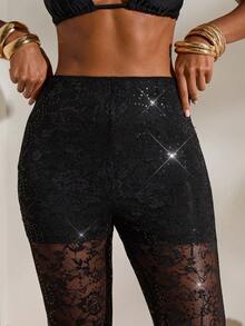 Opulessa Pantalones de punto de unicolor para mujer, primavera/verano - Negro - Ver 5