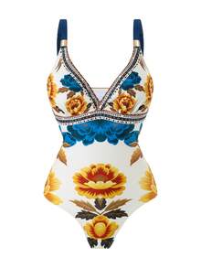 Swim Oasis Conjunto de 2 piezas de traje de baño estampado y falda larga de malla para vacaciones en la playa, conjunto de ropa de baño casual para mujer, Primavera/Verano 2026 - Multicolor - Ver 3