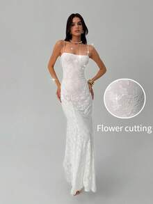 Aloruh Váy ren dài hở lưng cho nữ, màu trắng trơn, dây buộc chéo sau lưng, thích hợp cho kỳ nghỉ, mùa cưới, mùa xuân/hè - trắng - Xem 10