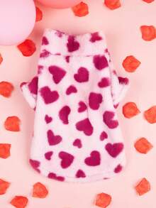 Casaco de inverno de lã polar para cachorro/filhote, com gola e zíper, confortável, com estampa de coração rosa, ideal para cães e gatos em climas frios. - Rosa Quente - Ver 2