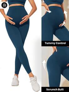 SHEIN Maternity High Waist Quick Dry Sports Capri Pants - Blue - View 6