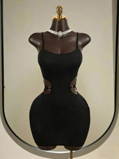 SaltGleam SaltGleam Y2K Sexy Cutout Cropped Camisole Dress, Summer Sleeveless Bodycon Backless Mini Skirt In Black