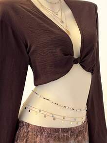 INAWLY Women's Solid Color Cropped Vacation Beach Top - Brown - View 6
