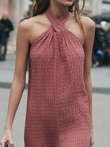 Nöista 女士棕色露背系带阔腿连体裤 - 玫紅色 - 查看 8