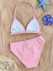 SHEIN Teen Girl Floral Print Swimwear Set, Vacation Beach - Pink - View 7